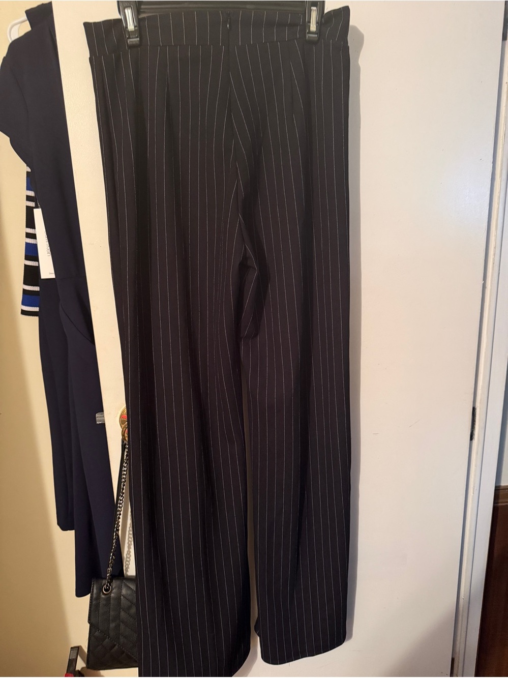 Black Pinstripe Wide-Leg Pants ladies by Fashion Nova Size XL